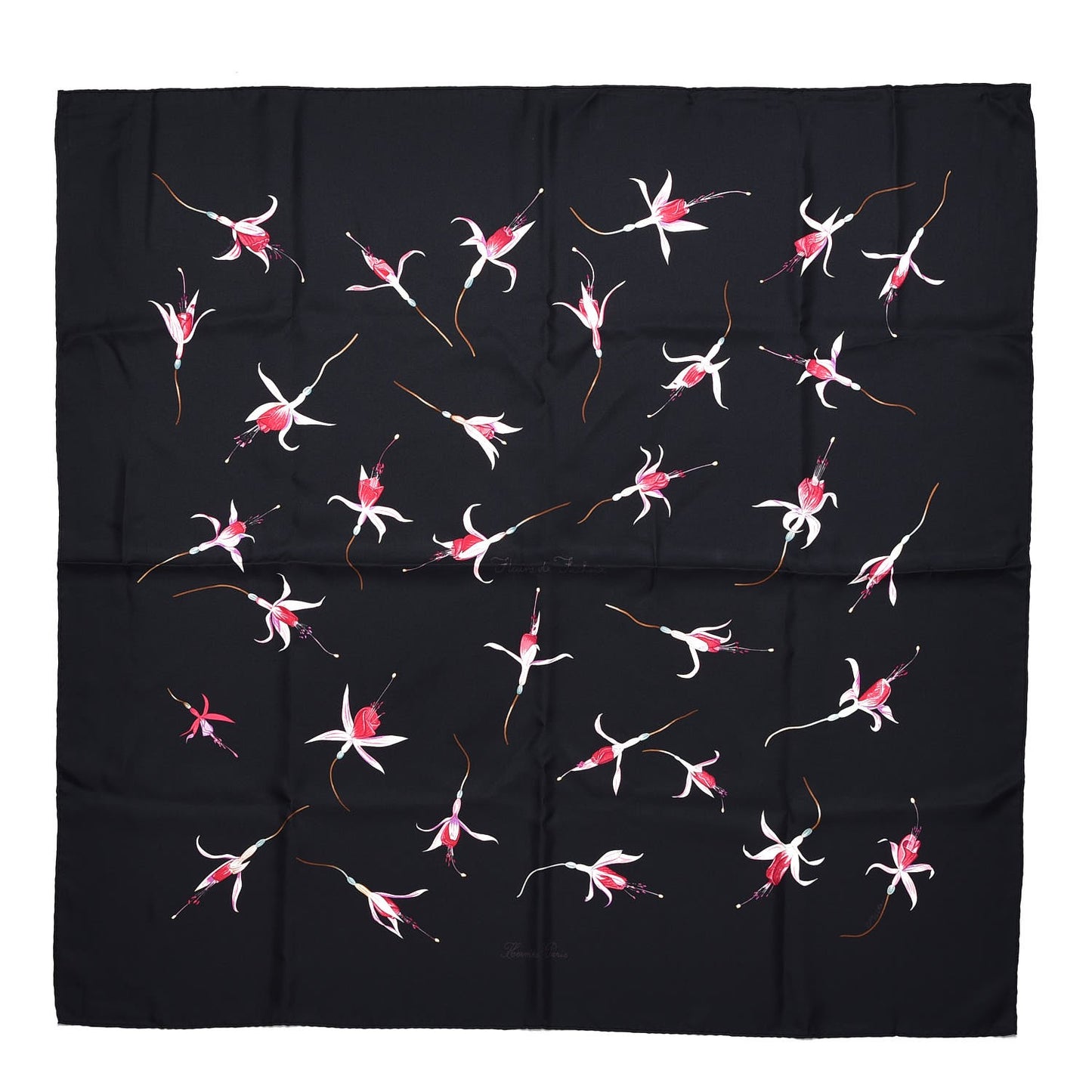 Silk Fleurs De Fuchsia Scarf 90 Black
