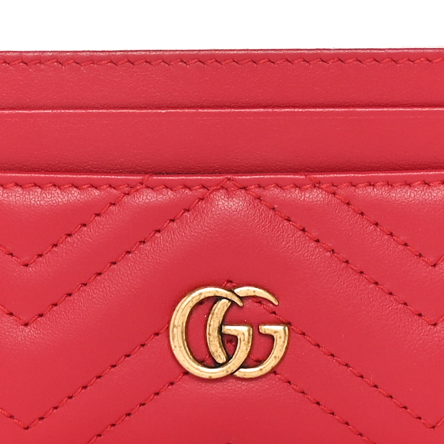 Calfskin Matelasse GG Marmont Card Holder Hibiscus Red