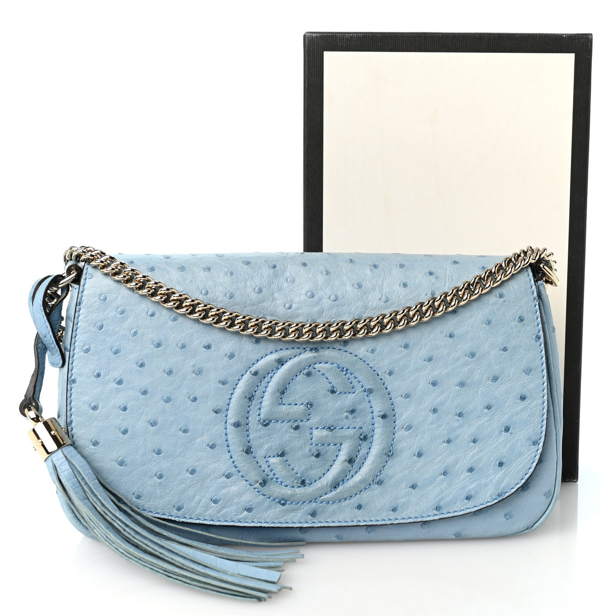 Gucci Ostrich Medium Soho Flap Crossbody Blue 11 of 11