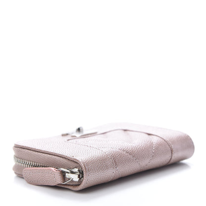 Chanel Metallic Caviar Chevron Quilted Vintage Mademoiselle Zip Coin Purse Pink 4 of 8