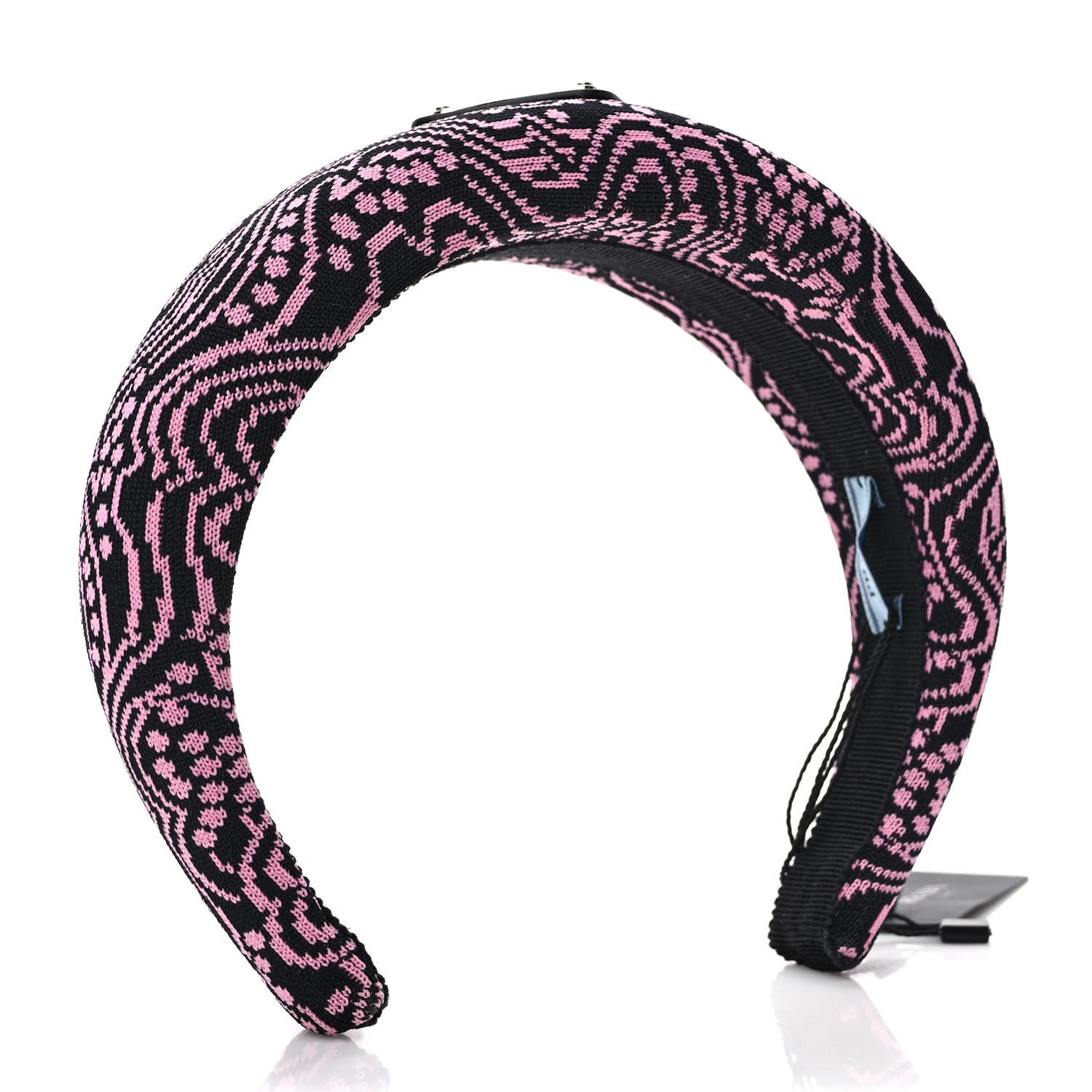 Prada Maglia Jacquard Metal Triangle Logo Headband Black Rosa 2 of 6