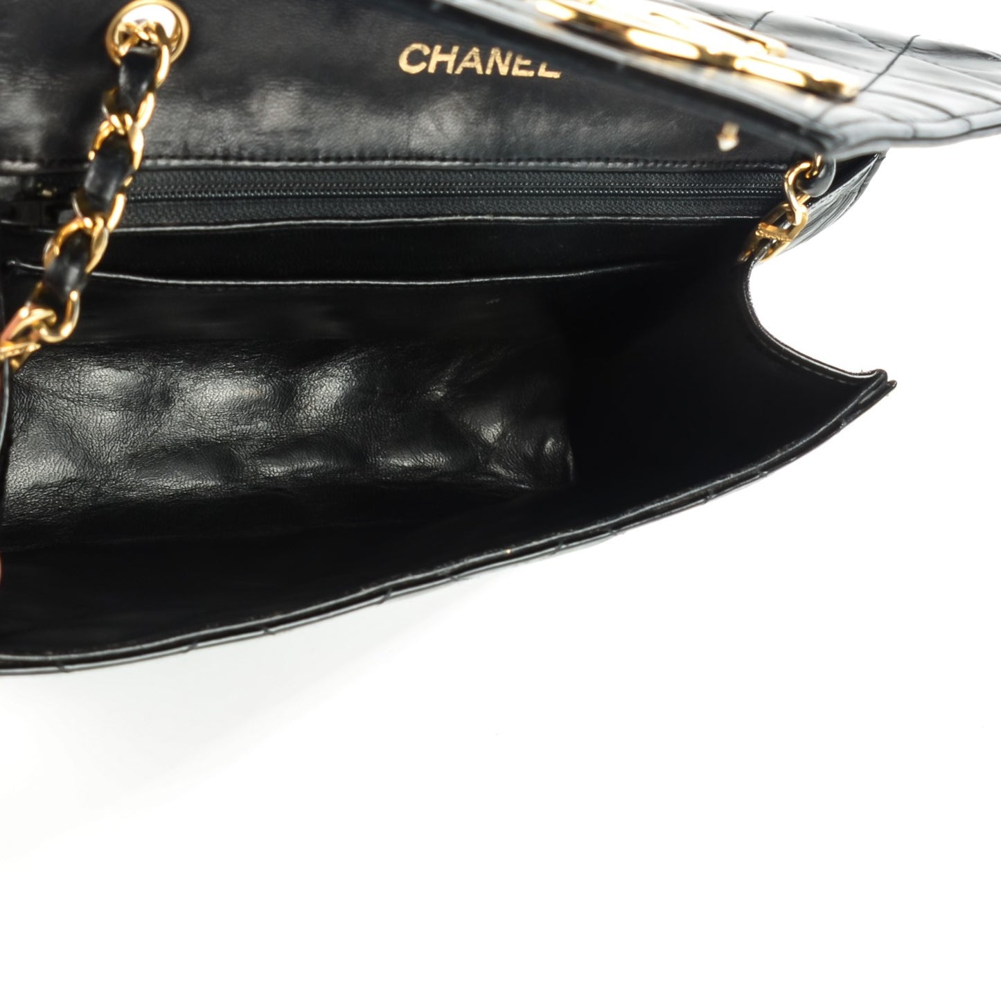 Patent Quilted Envelope Flap Black