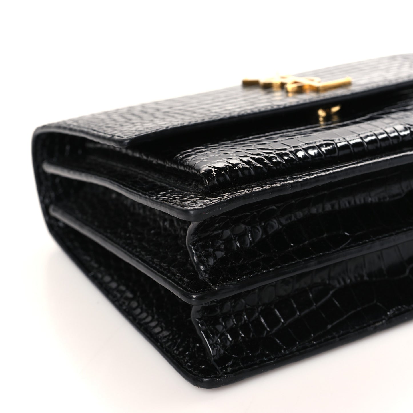 Calfskin Crocodile Embossed Medium Monogram Sunset Black