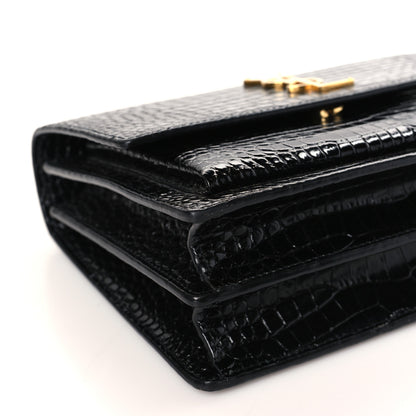 Saint Laurent Calfskin Crocodile Embossed Medium Monogram Sunset Black 7 of 8