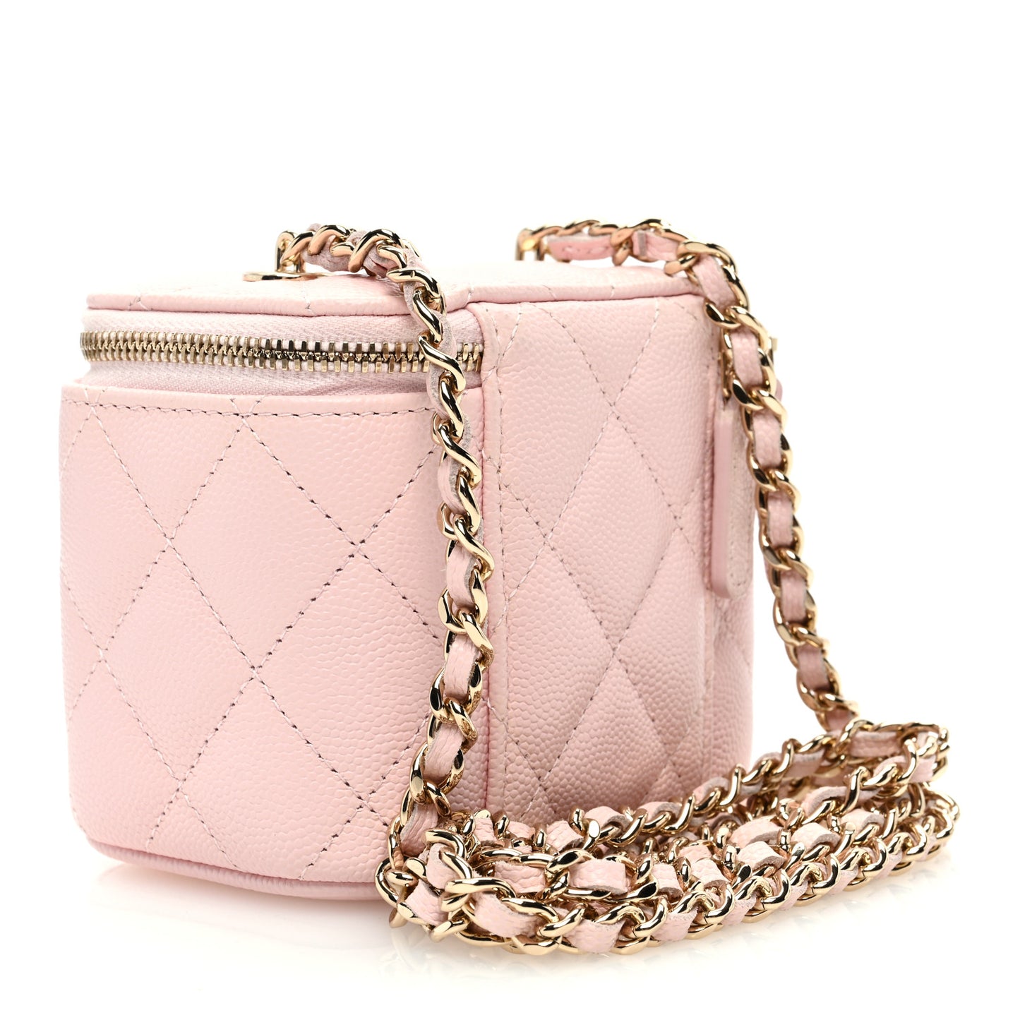 Caviar Quilted Mini Vanity Case With Chain Pink