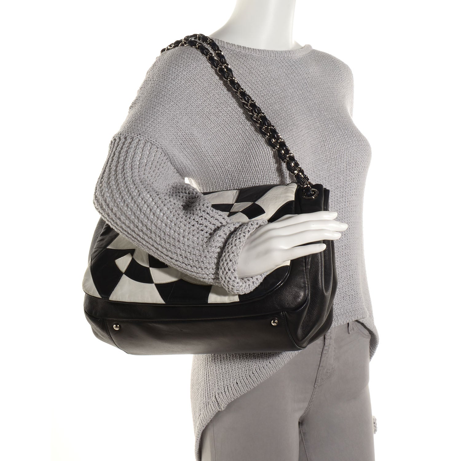 Chanel Lambskin Patchwork Accordion Flap Black White 2 of 8