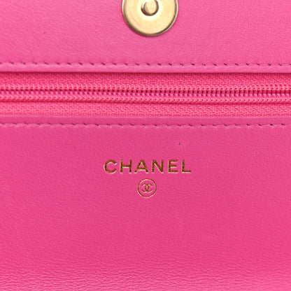 Chanel Wool Tweed Lambskin Quilted Chanel 19 Wallet On Chain WOC and Coin Purse Fuchsia 7 of 13