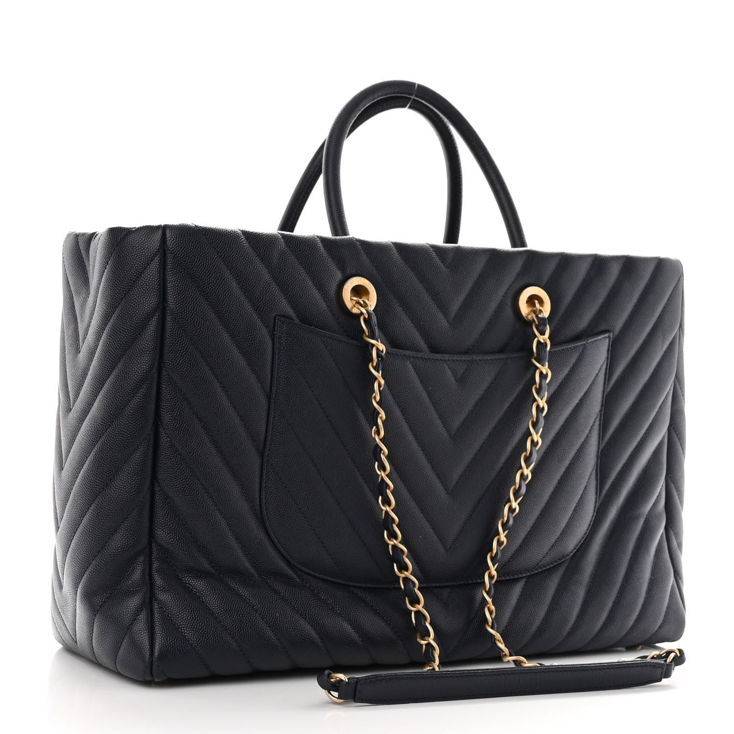 Chanel Caviar Chevron Quilted Coco Handle Shopping Tote Blue 4 of 11
