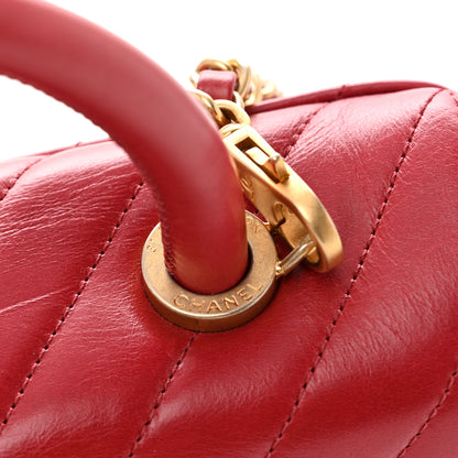 Chanel Aged Calfskin Chevron Quilted Small Coco Handle Flap Red 13 of 13