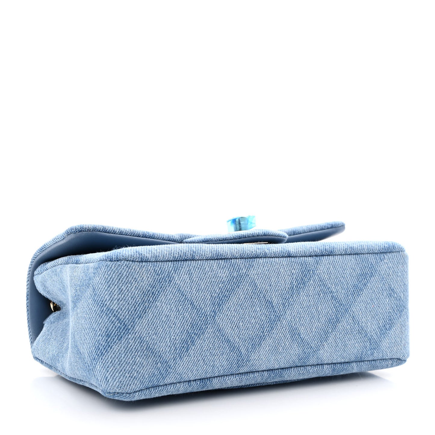 Printed Denim Quilted Mini Rectangular Flap Light Blue