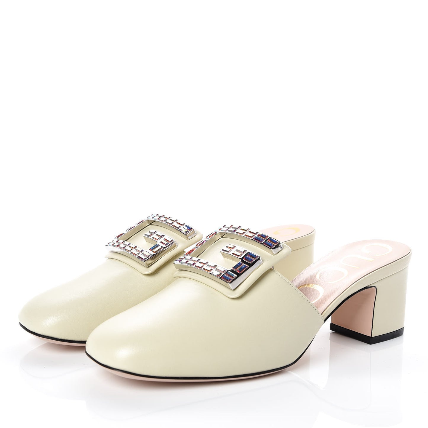 Malaga Kid Crystal Square G Madelyn Mules 36.5 Vintage White