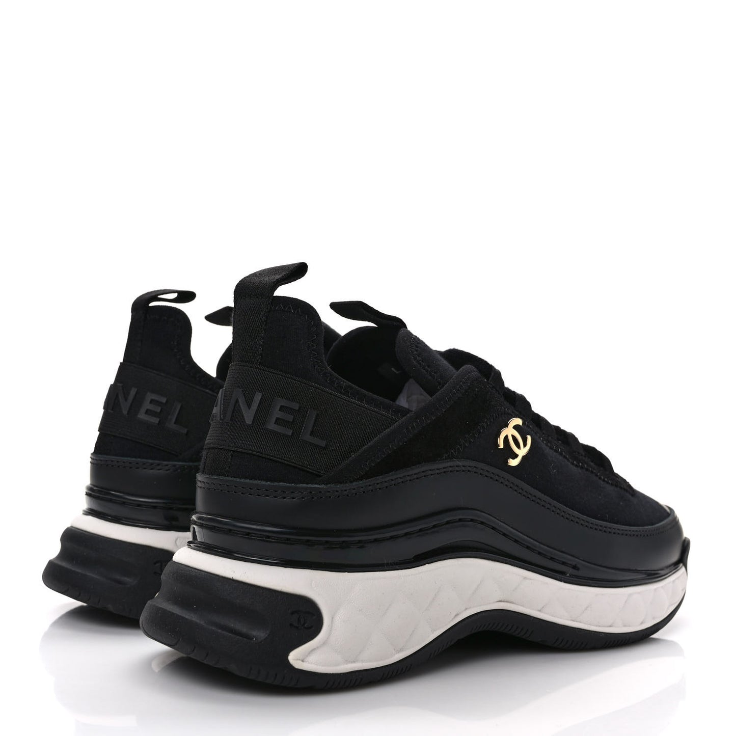 Velvet Calfskin Mixed Fibers CC Sneakers 36 Black