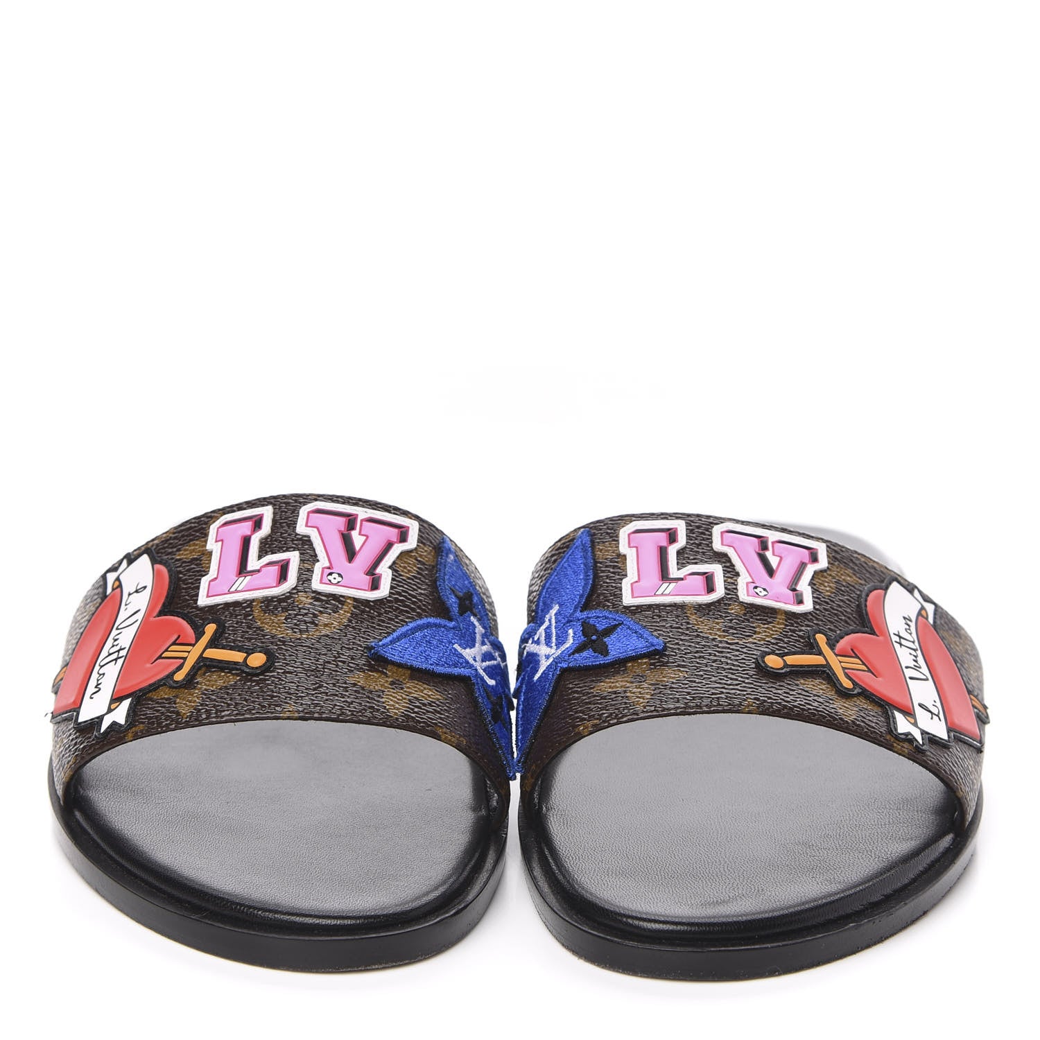 Louis Vuitton Patent Calfskin Monogram Black Heart Flat Mules 39 Cacao 2 of 10