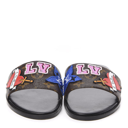 Louis Vuitton Patent Calfskin Monogram Black Heart Flat Mules 39 Cacao 2 of 10