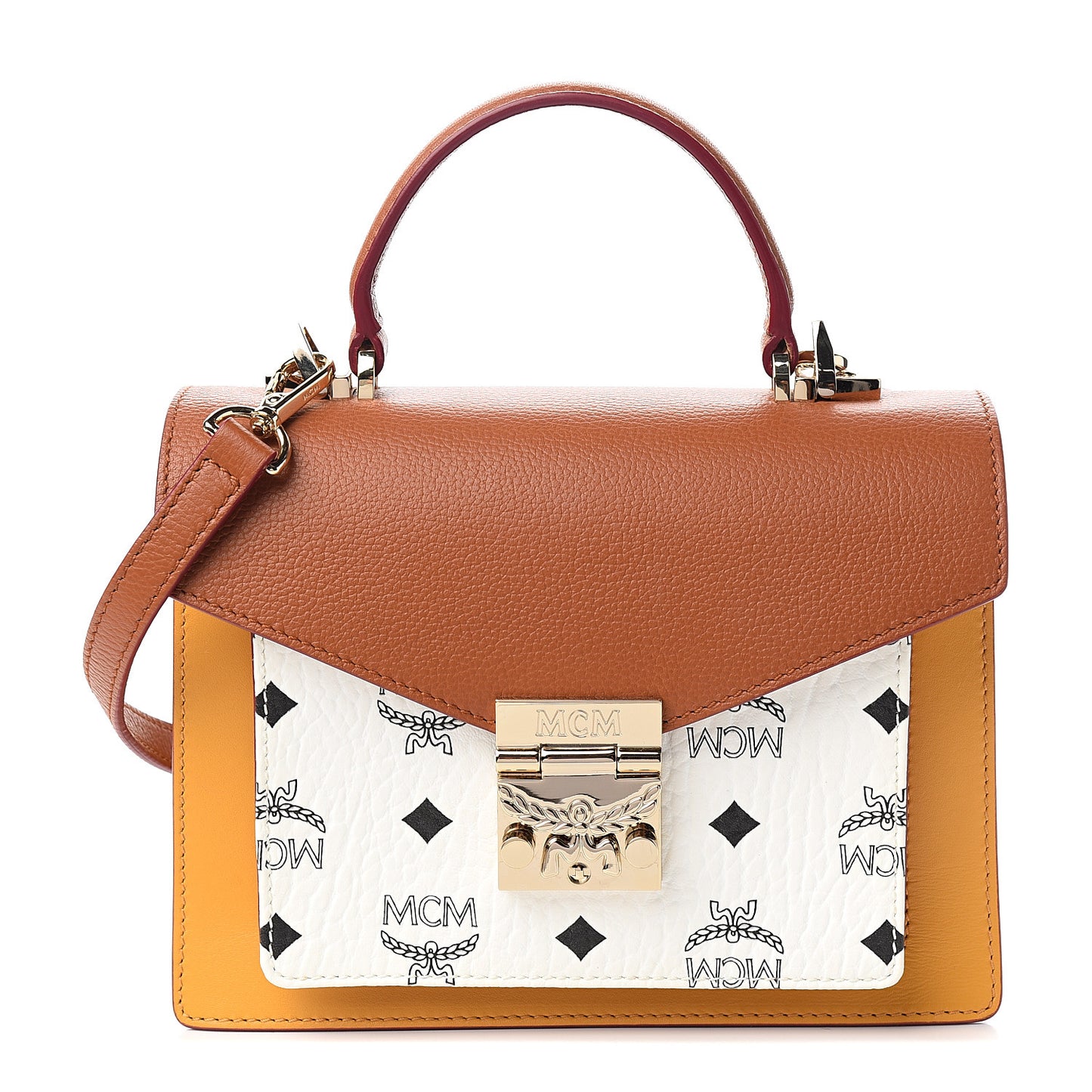 Visetos Small Patricia Satchel Cognac White
