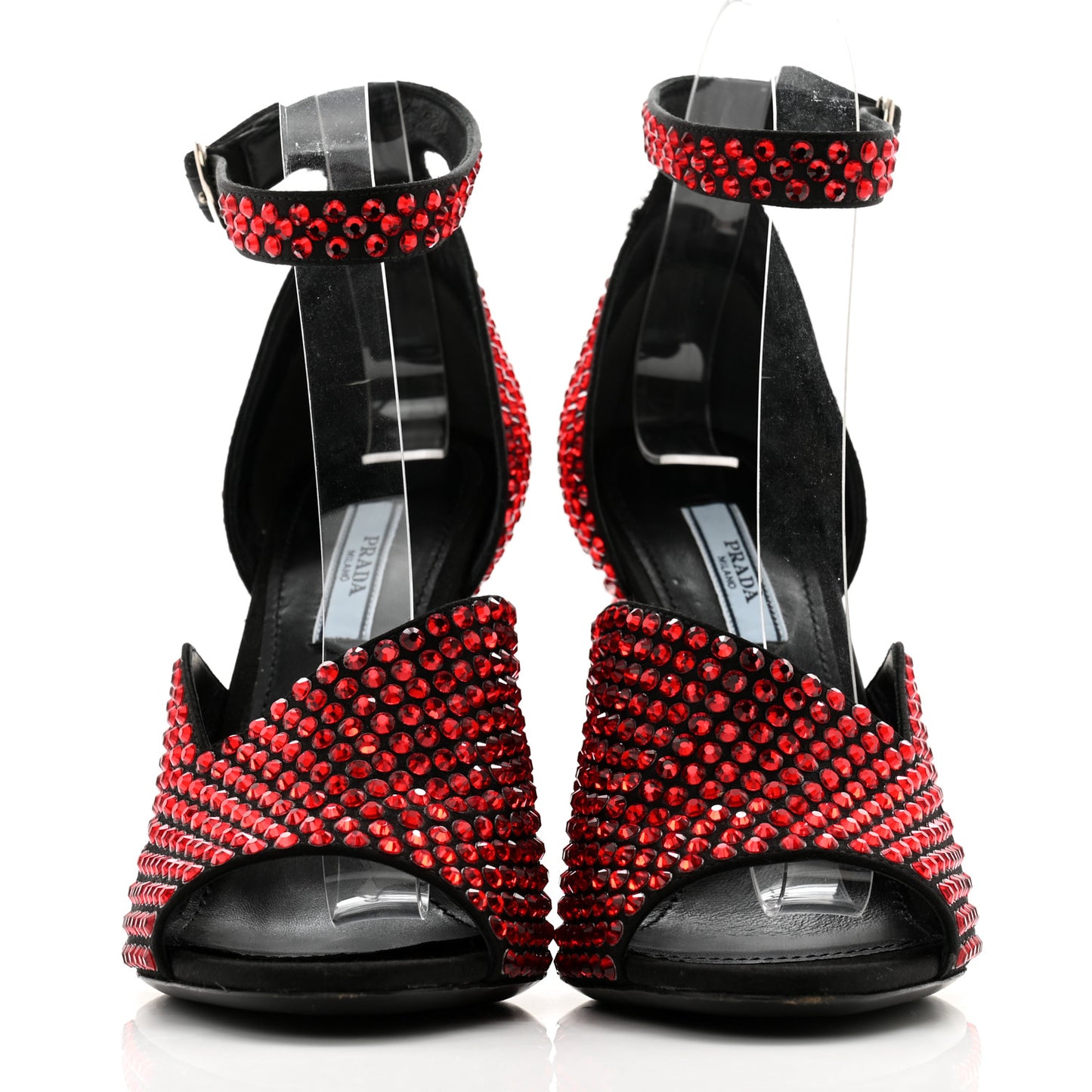Satin Crystal Ankle Wrap 105mm Sandals 37 Rubino
