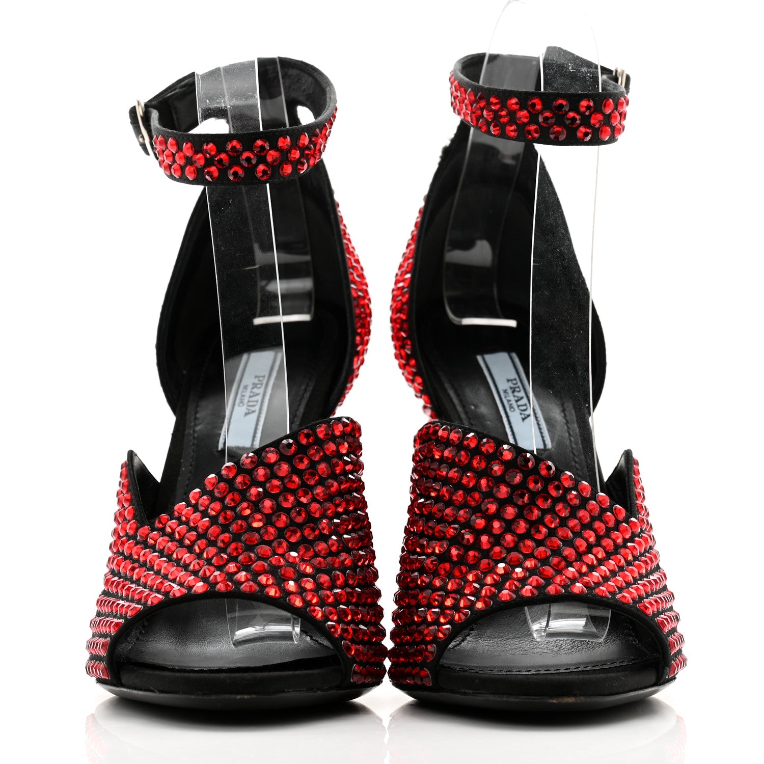 Prada Satin Crystal Ankle Wrap 105mm Sandals 37 Rubino 2 of 12