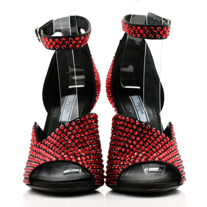 Prada Satin Crystal Ankle Wrap 105mm Sandals 37 Rubino 2 of 12