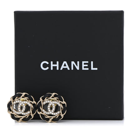 Chanel Crystal Lambskin Chain CC Stud Earrings Black Gold 5 of 5