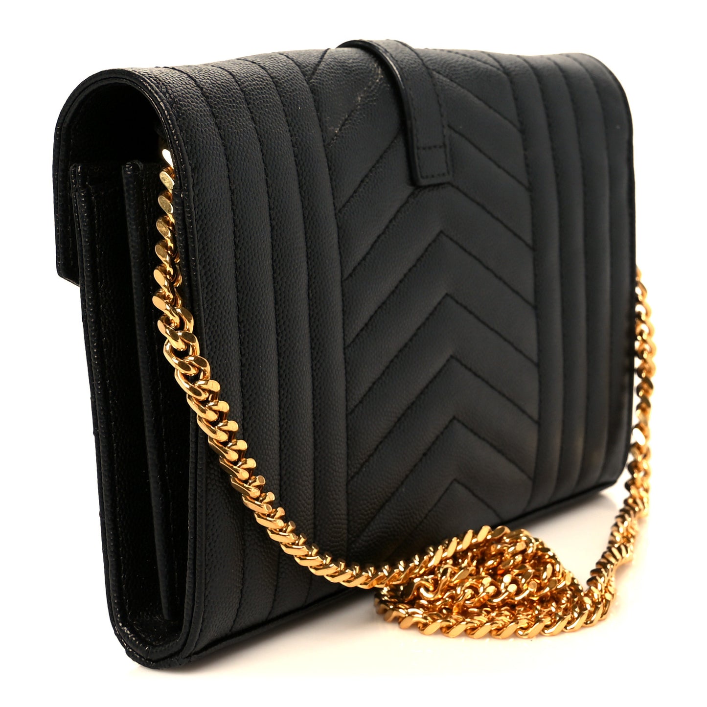 Grain De Poudre Mixed Matelasse Triquilt Monogram Chain Wallet Black