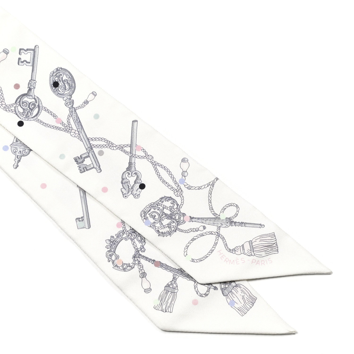 Hermes Silk Les Cles A Pois Twilly White Gris Acier 2 of 4
