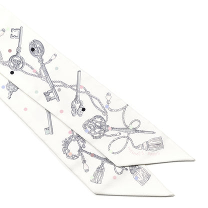 Hermes Silk Les Cles A Pois Twilly White Gris Acier 2 of 4