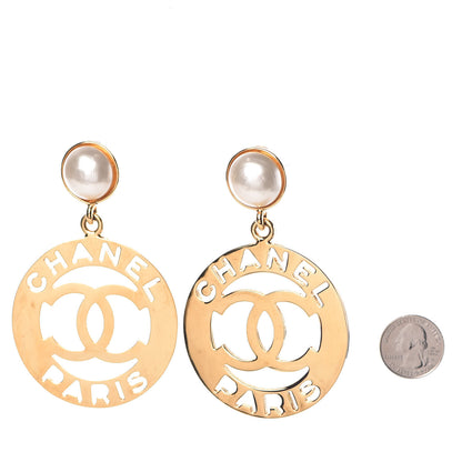 Chanel Pearl Large CC Drop Clip On Earrings Gold 2 of 4