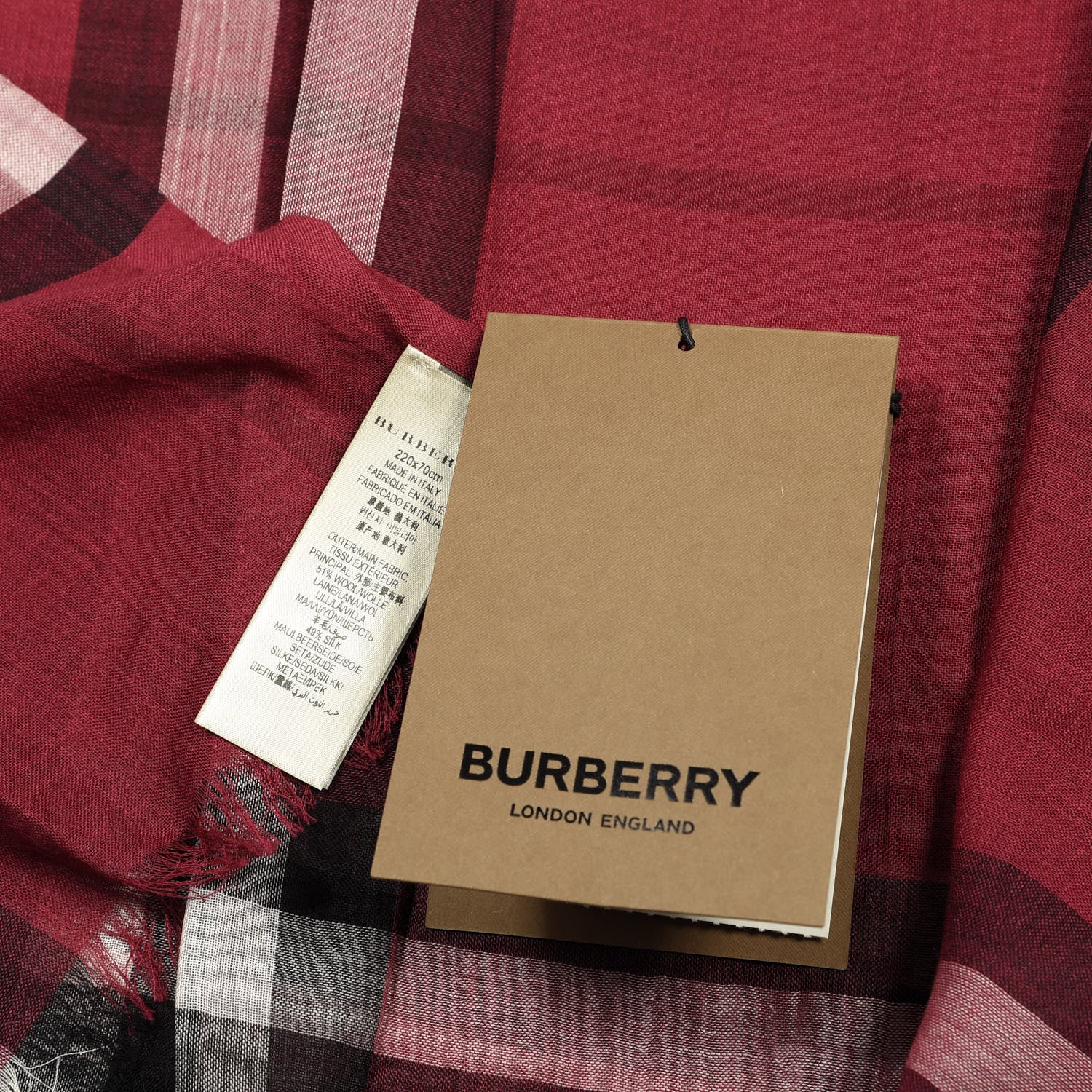 Burberry Wool Silk Gauze Giant Check Scarf Fuchsia Pink 4 of 4