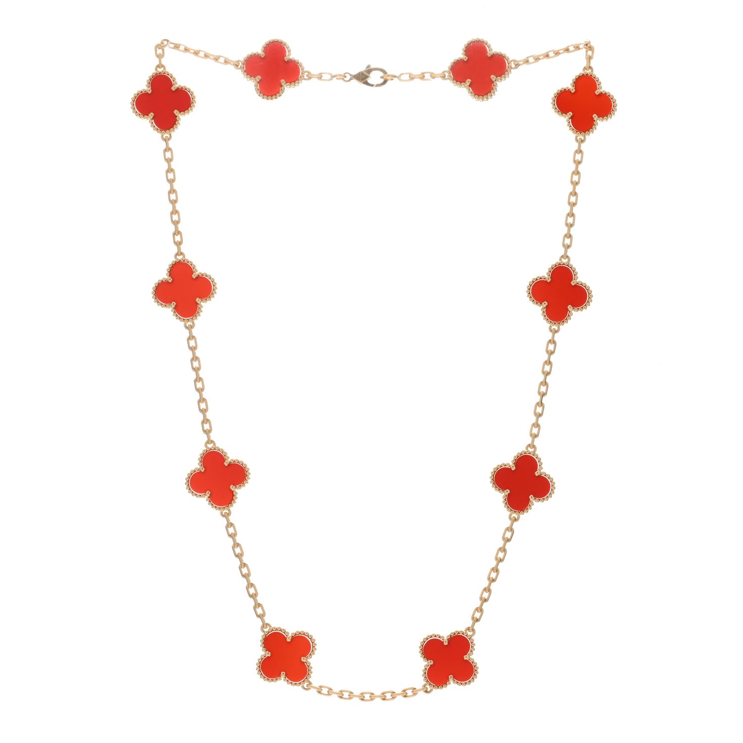 18K Yellow Gold Carnelian 10 Motifs Vintage Alhambra Necklace