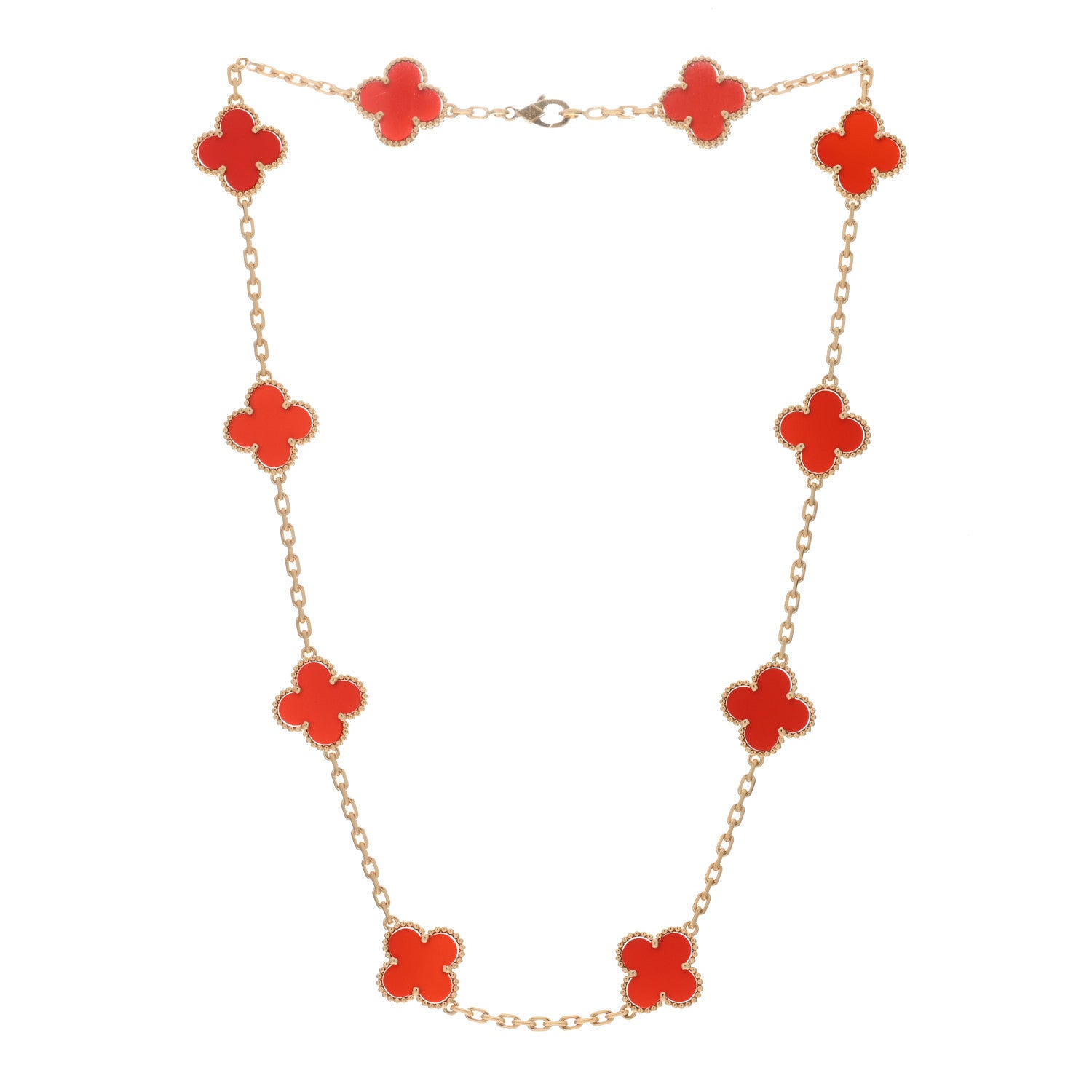 Van Cleef & Arpels 18K Yellow Gold Carnelian 10 Motifs Vintage Alhambra Necklace 2 of 4