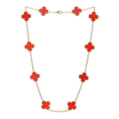 Van Cleef & Arpels 18K Yellow Gold Carnelian 10 Motifs Vintage Alhambra Necklace 2 of 4