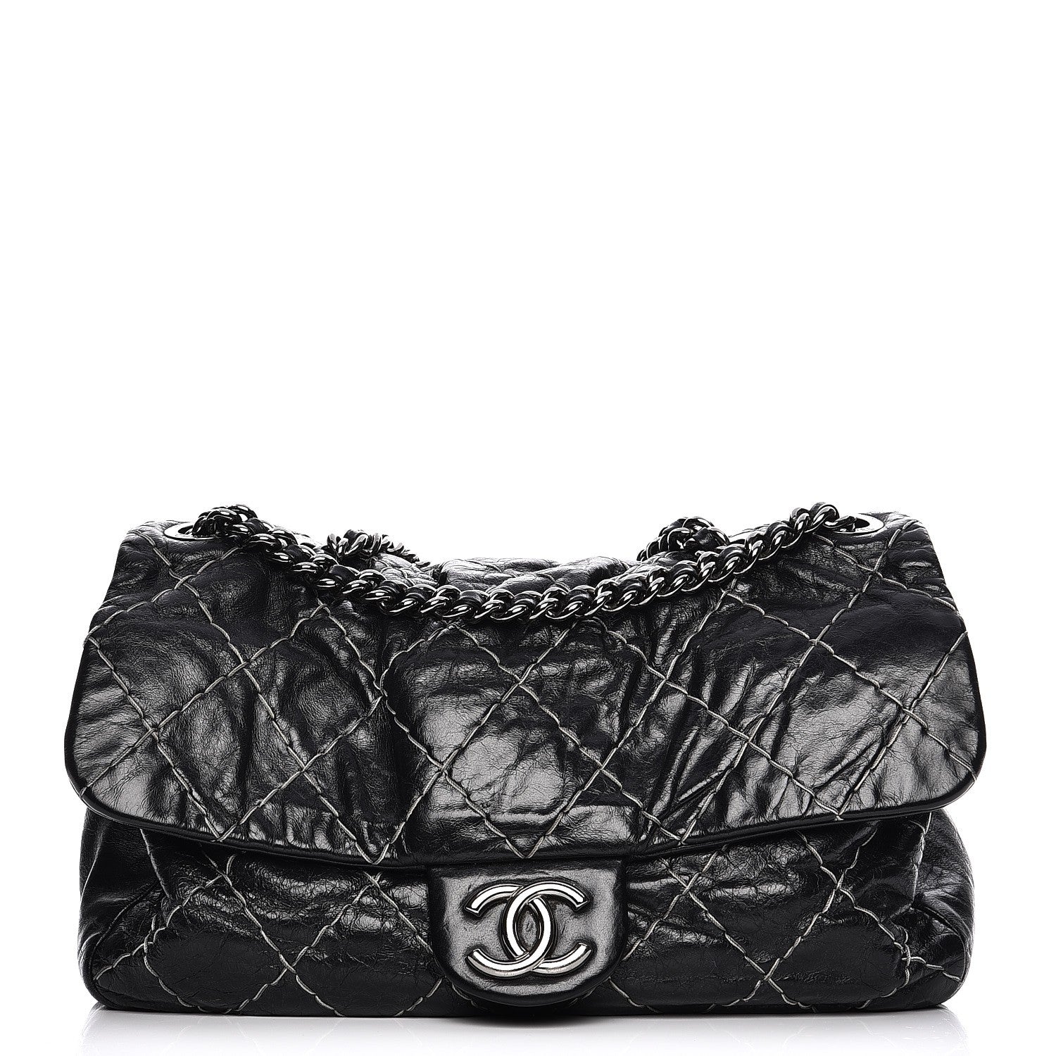 Chanel Glazed Goatskin Double Stitch Flap Black 1 of 10