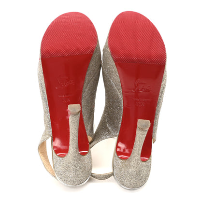 Christian Louboutin Glitter Postdam 130 Slingback Peep Toe Pumps 38.5 Ivory Light Gold 6 of 9