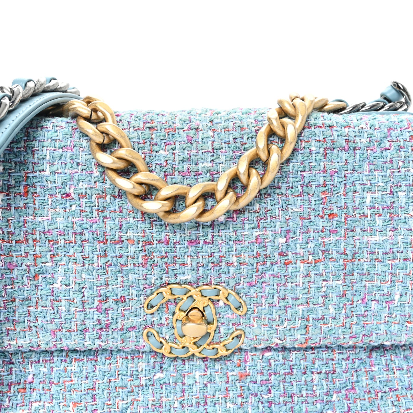 Tweed Quilted Medium Chanel 19 Flap Blue Multicolor
