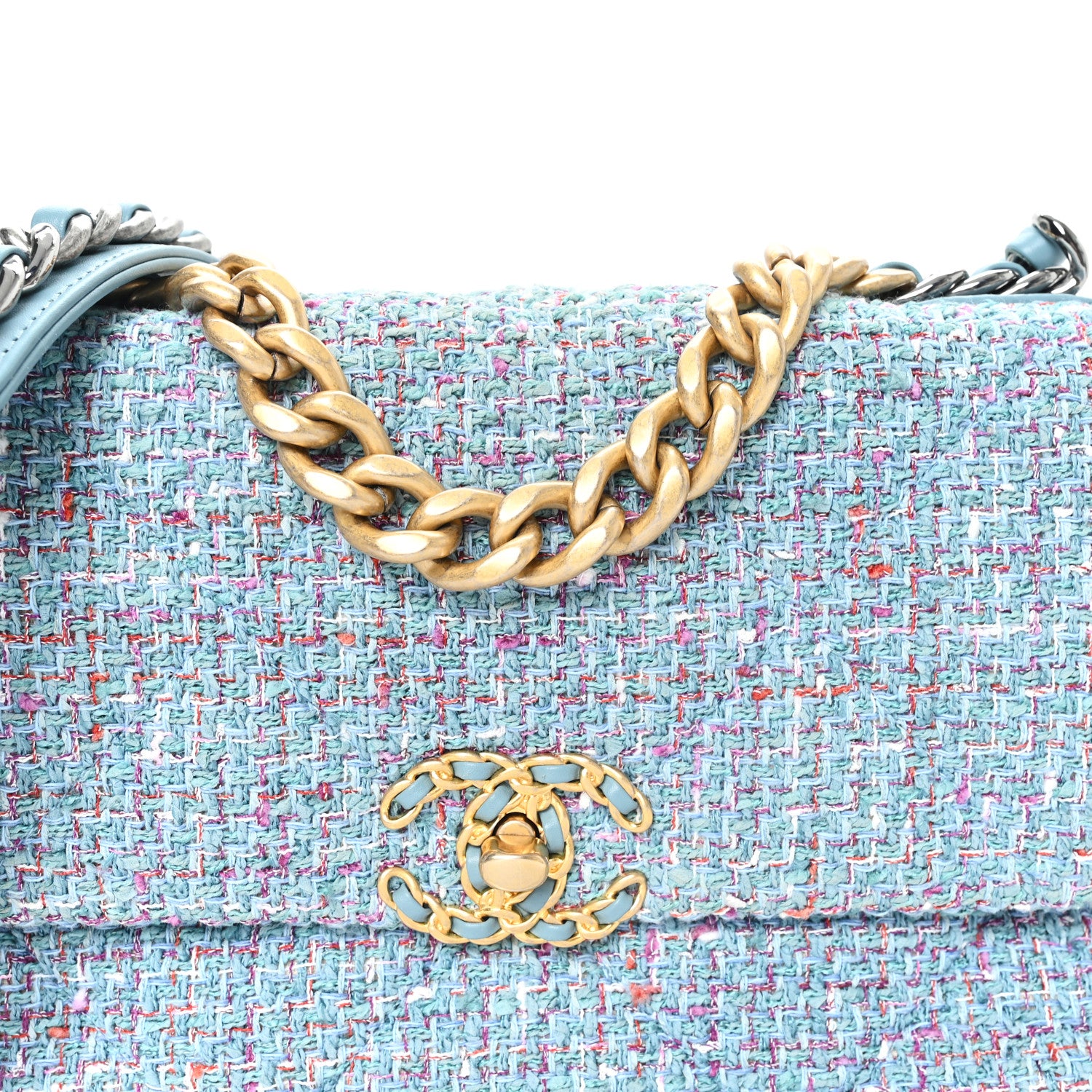 Chanel Tweed Quilted Medium Chanel 19 Flap Blue Multicolor 8 of 11