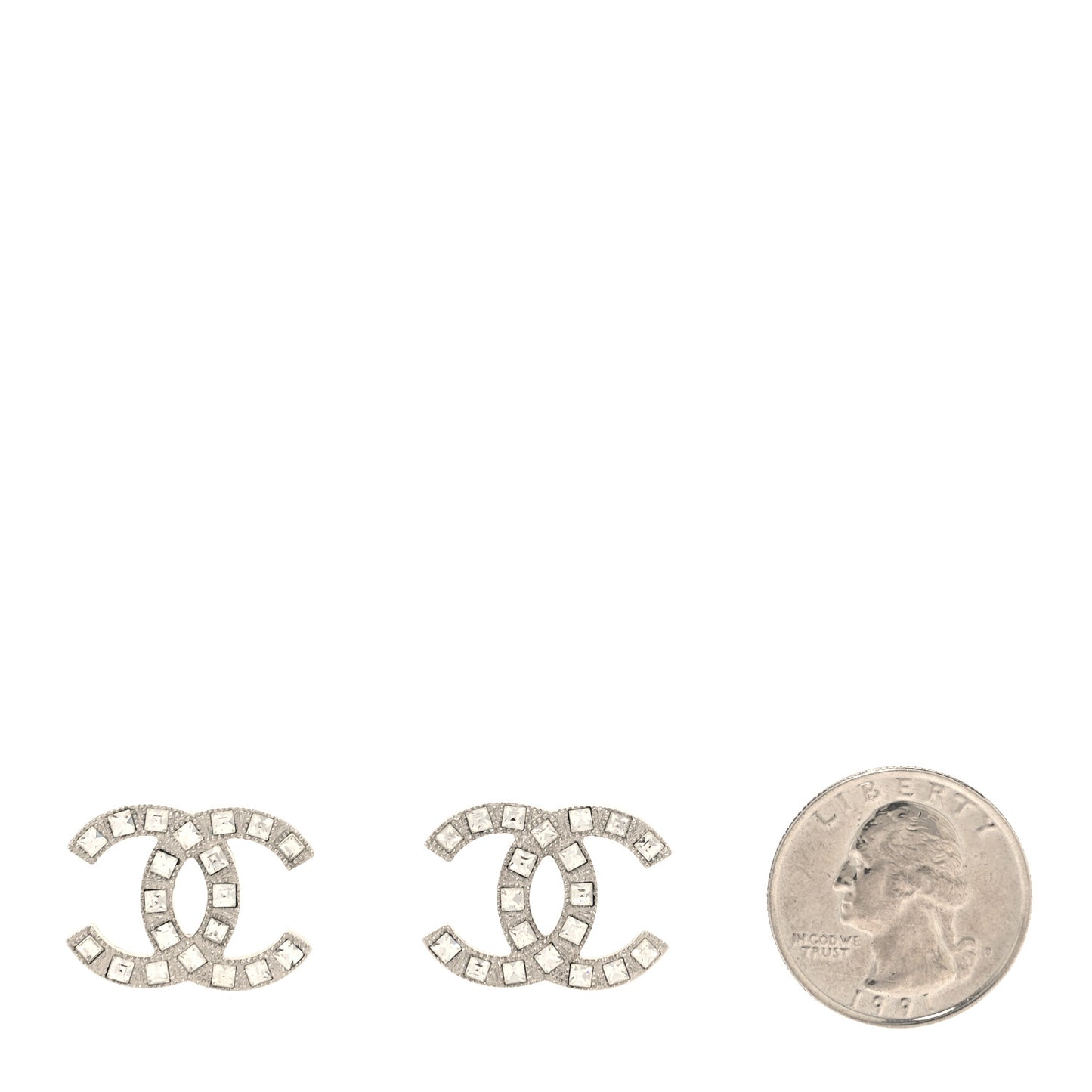 Baguette Crystal CC Earrings Silver
