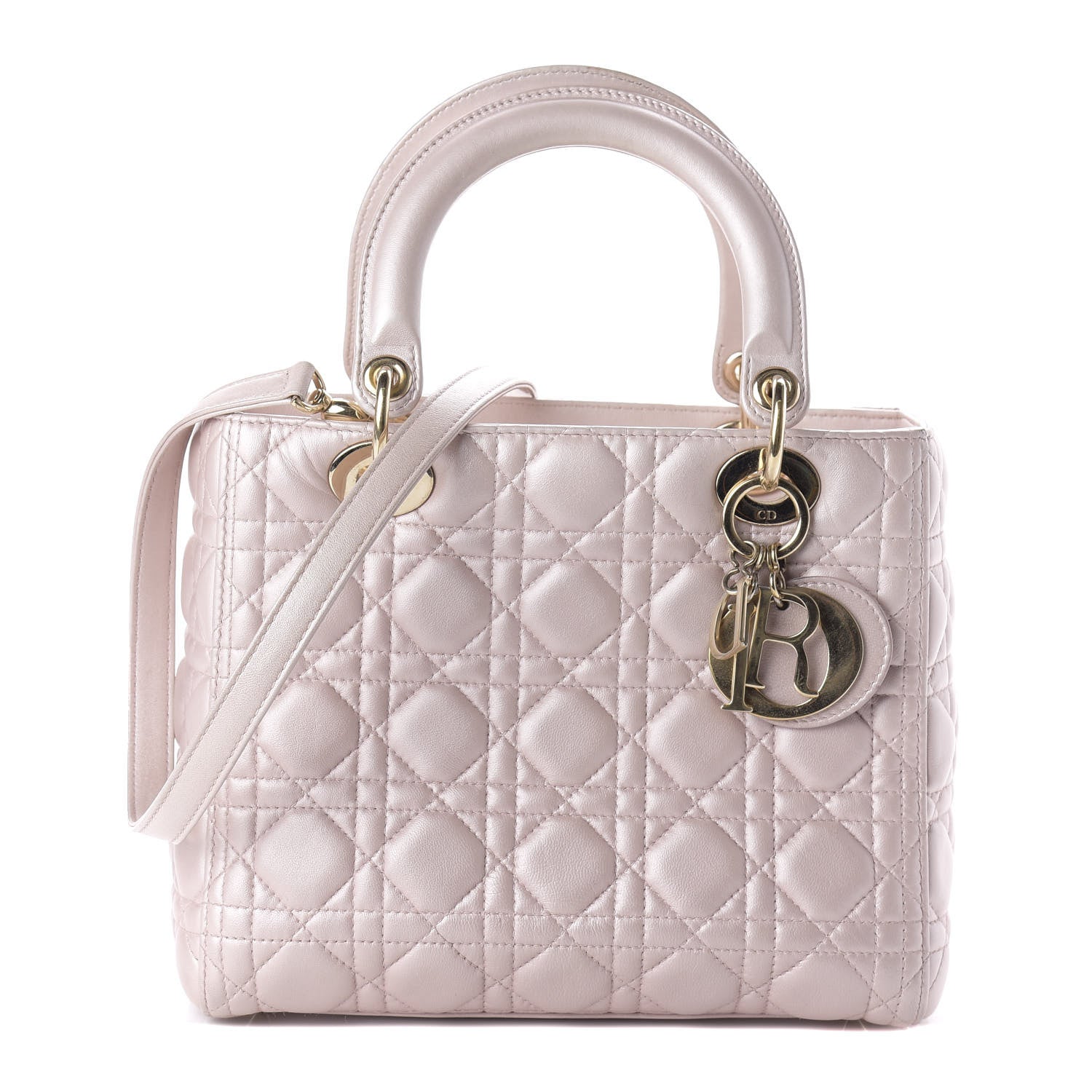 Christian Dior Pearly Lambskin Cannage Medium Lady Dior Lotus 1 of 9