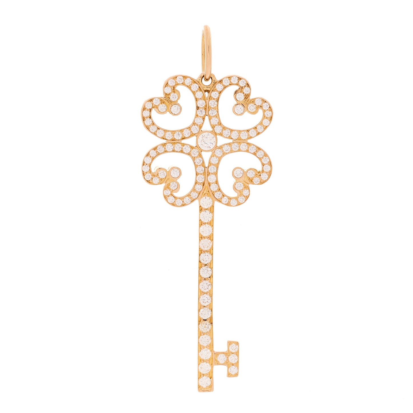 18K Rose Gold Diamond Quatra Heart Key Pendant