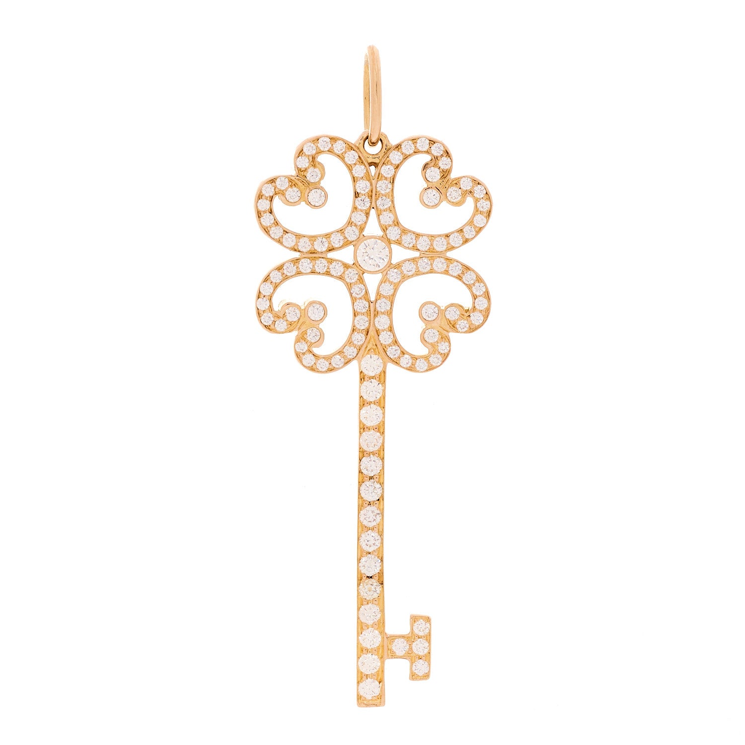 Tiffany 18K Rose Gold Diamond Quatra Heart Key Pendant 1 of 5