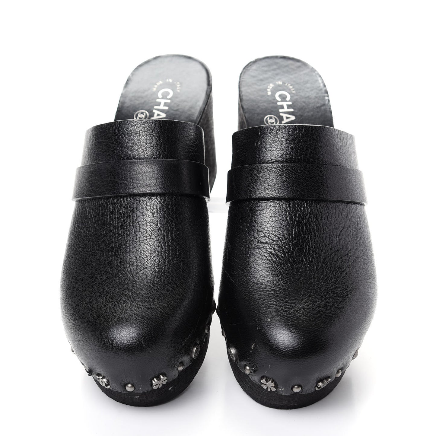 Calfskin CC Lucky Charms Studded Clogs 40 Black