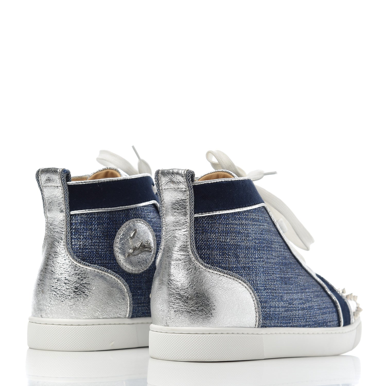 Christian Louboutin Lame Lou Spikes Flat Sneakers 38 Blue 4 of 12