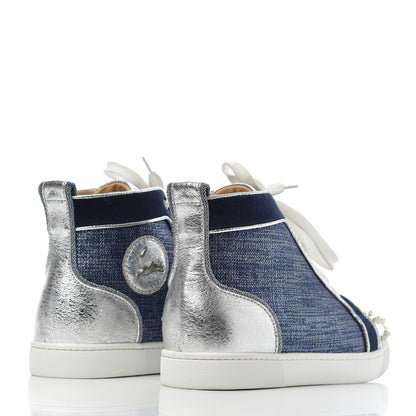 Christian Louboutin Lame Lou Spikes Flat Sneakers 38 Blue 4 of 12