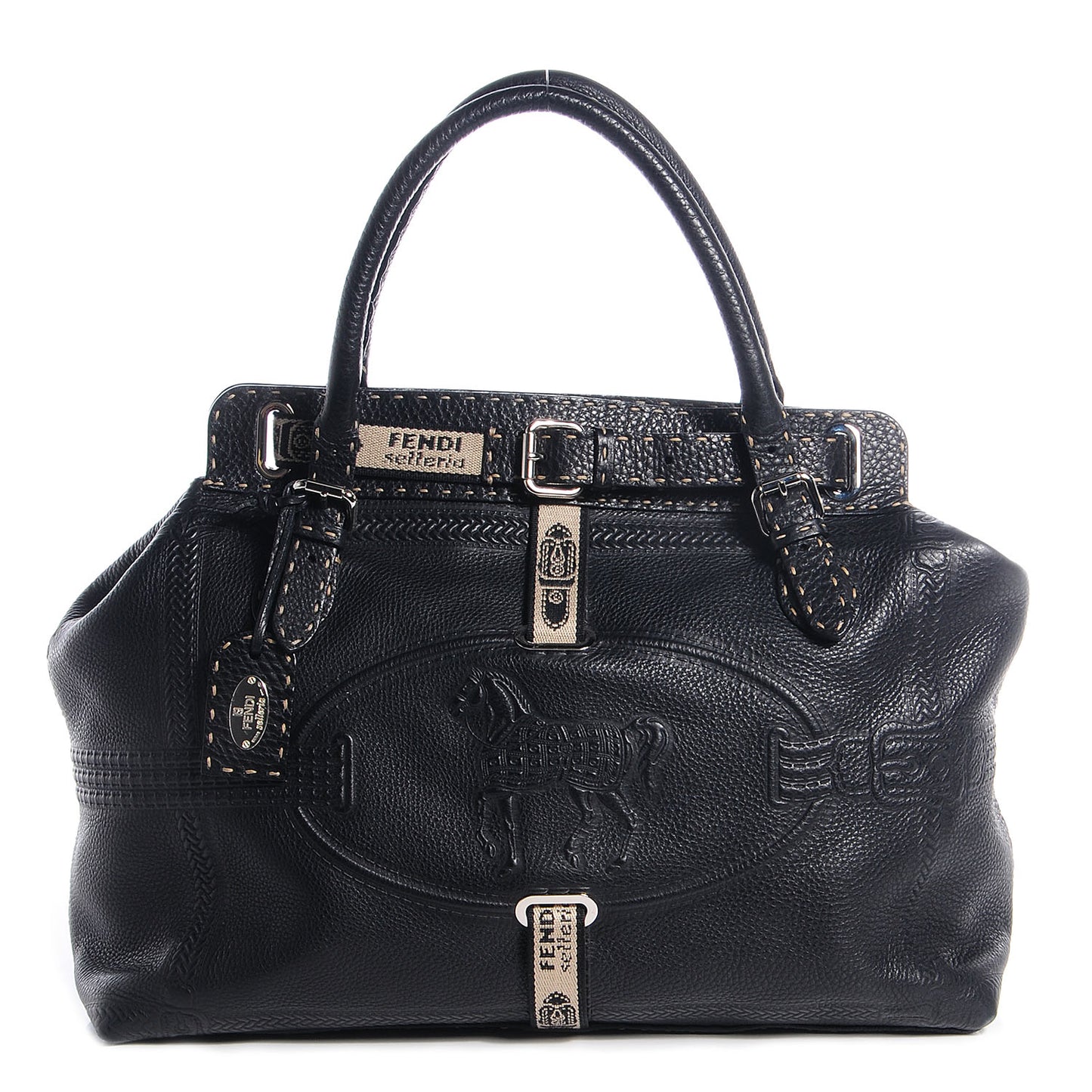 Calfskin Romano Selleria Villa Borghese Tote Black
