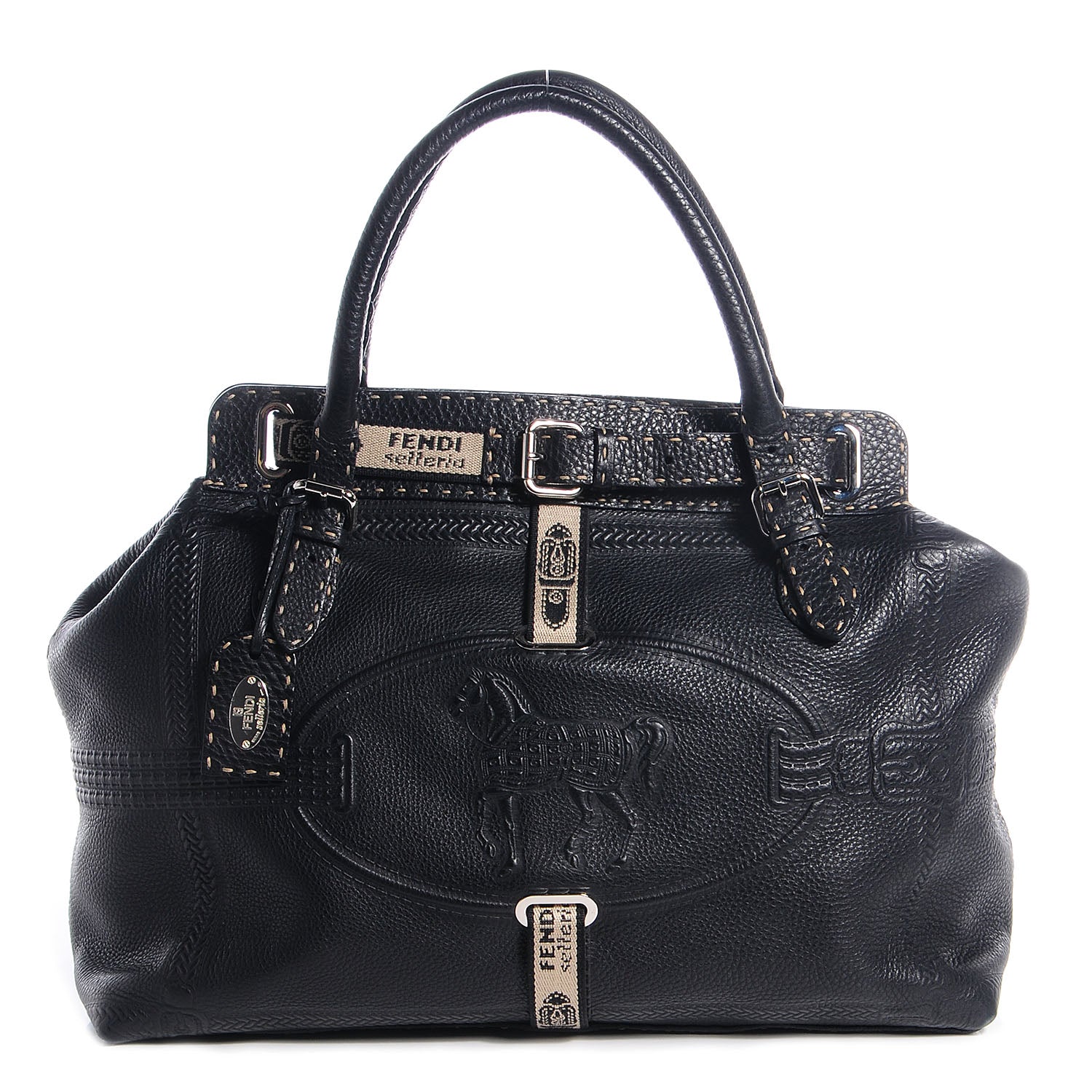 Fendi Calfskin Romano Selleria Villa Borghese Tote Black 1 of 11