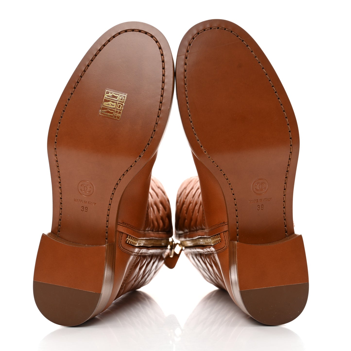 Calfskin CC Logo Mid Calf Boots 39 Caramel