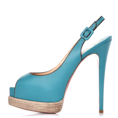 Christian Louboutin Calfskin Palais Royal Trepointe Sling 140 Pumps 38 Riviera Grezzo 1 of 9