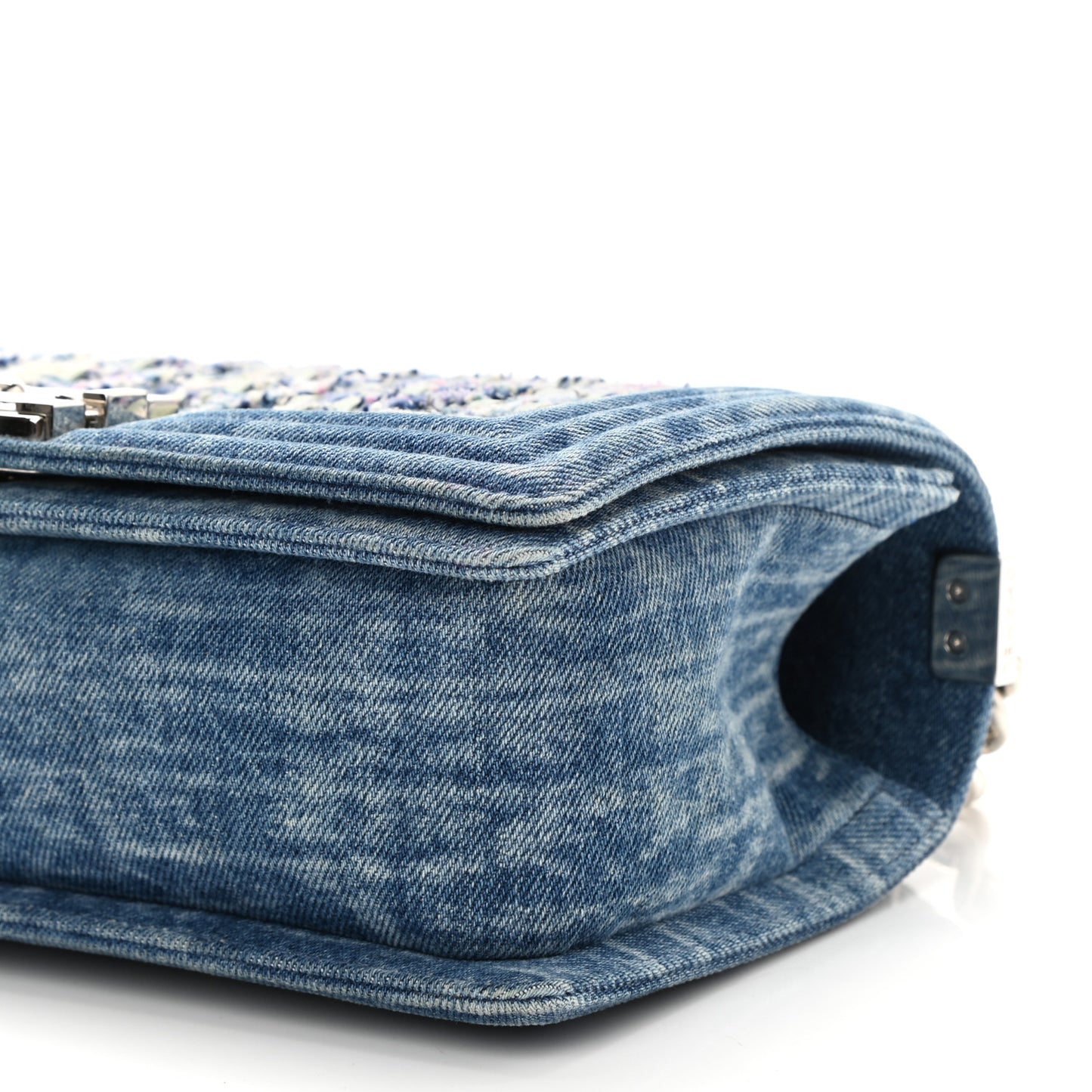 Cotton Tweed Denim Medium Boy Flap Light Green Light Blue