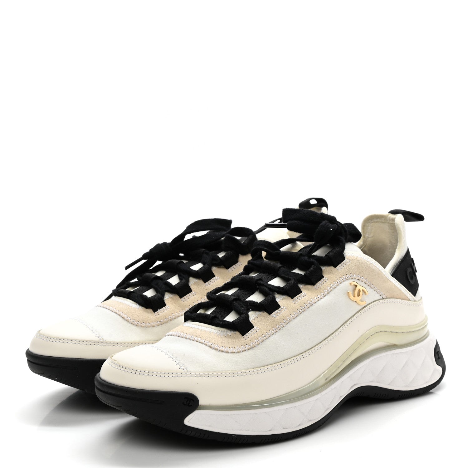 Chanel Velvet Calfskin Mixed Fibers CC Sneakers 40 Ivory Black 3 of 9