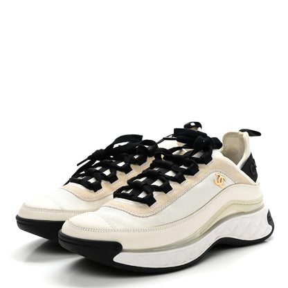 Chanel Velvet Calfskin Mixed Fibers CC Sneakers 40 Ivory Black 3 of 9