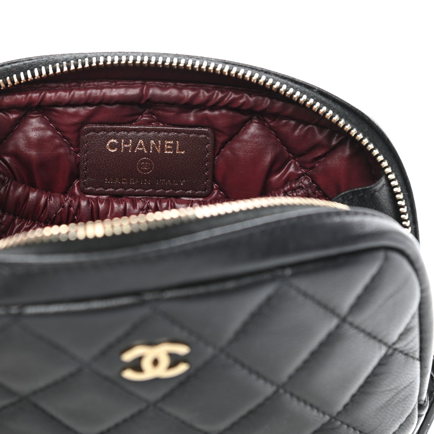 Lambskin Quilted Small Curvy Pouch Cosmetic Case Black